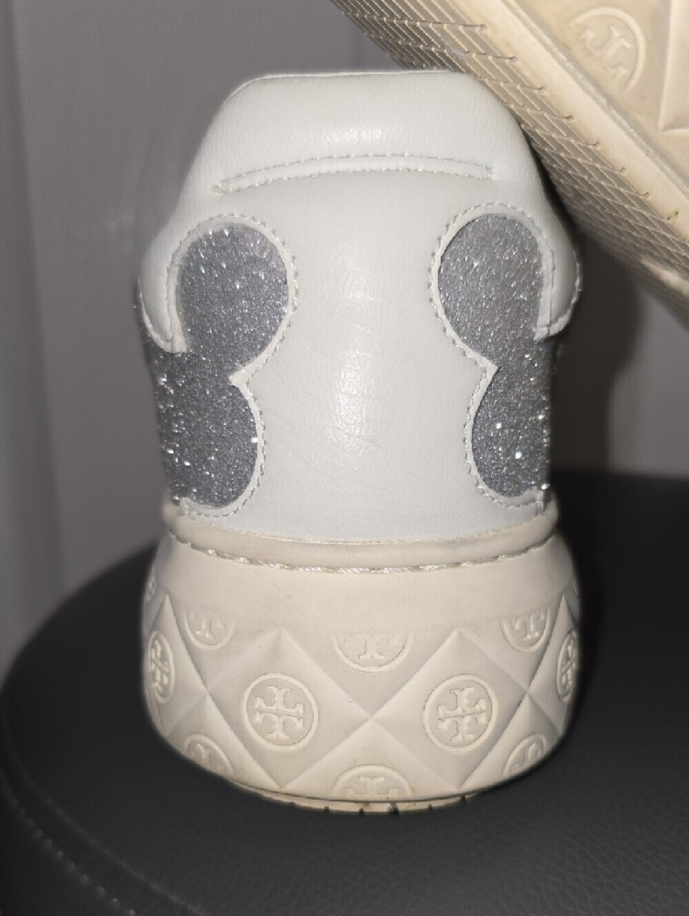 Tory Burch Ladybug 11 Silver Glitter Platform Sneakers Monogram Designer Shoes - Picture 5 of 10